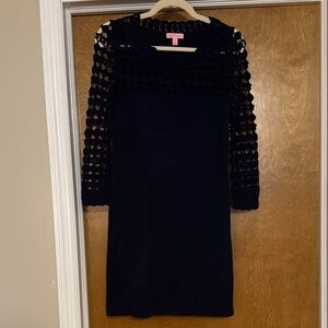 Lilly Pulitzer Navy Crochet Sleeve Sweater Dress